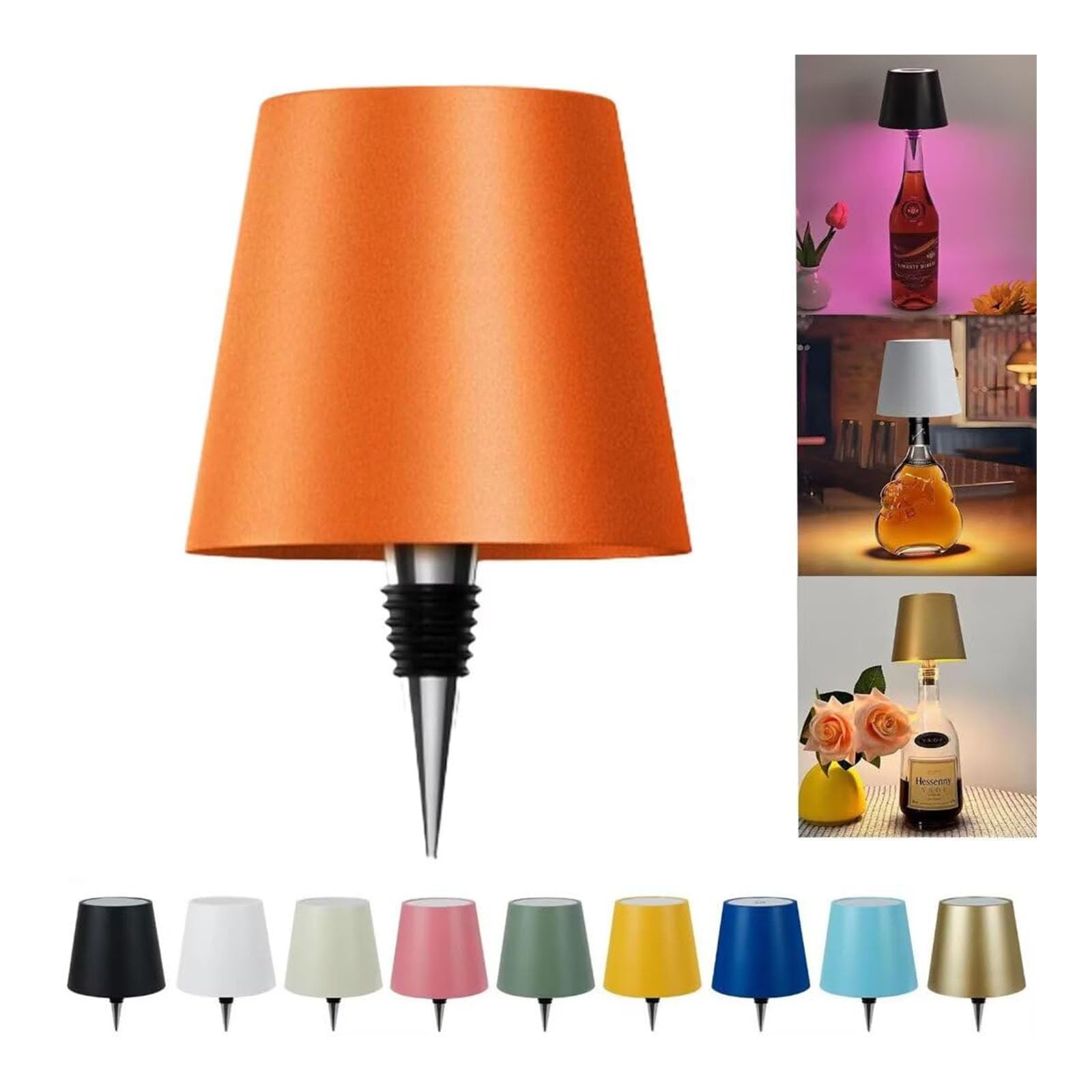 Jorcedi Orange Wireless Bottle Lamp - Rechargeable Bottle Lights Usb Rechargeable Bottle Lamp Kit, Led Bottle Lamp Wine Bottle Lamp Touch Dimmable Lamp For Bottle (,3 Color)