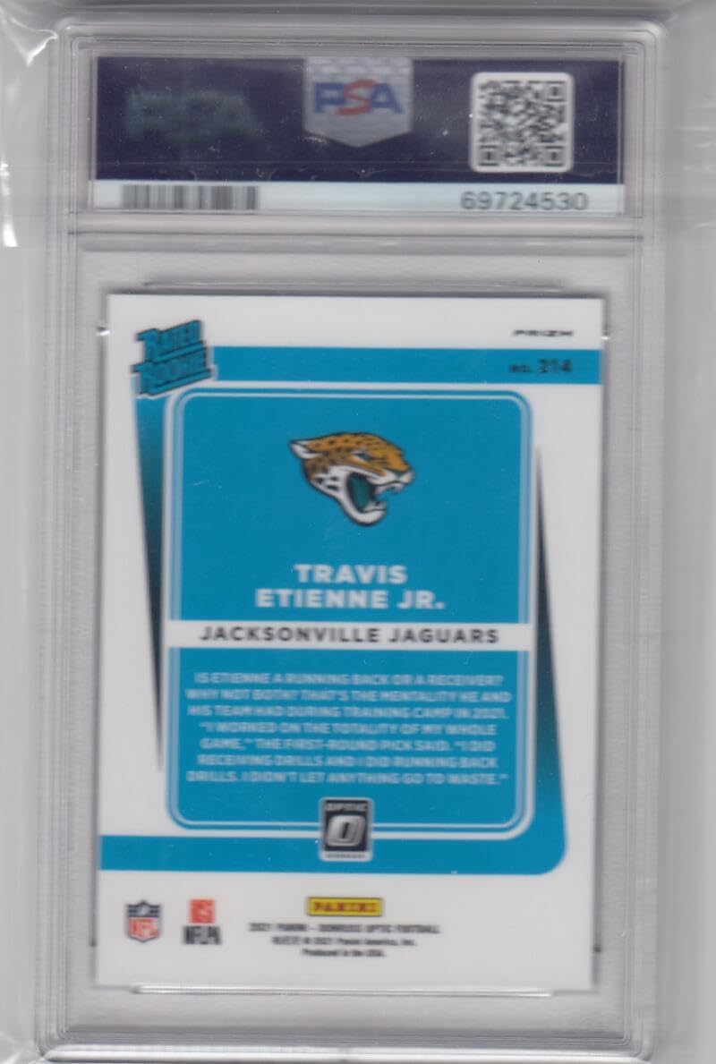Football Trading Card NFL 2021 Donruss Optic Holo Variation #214 Travis Etienne Jr. Rated Rookies PSA 9 MINT RC Rookie Jaguars