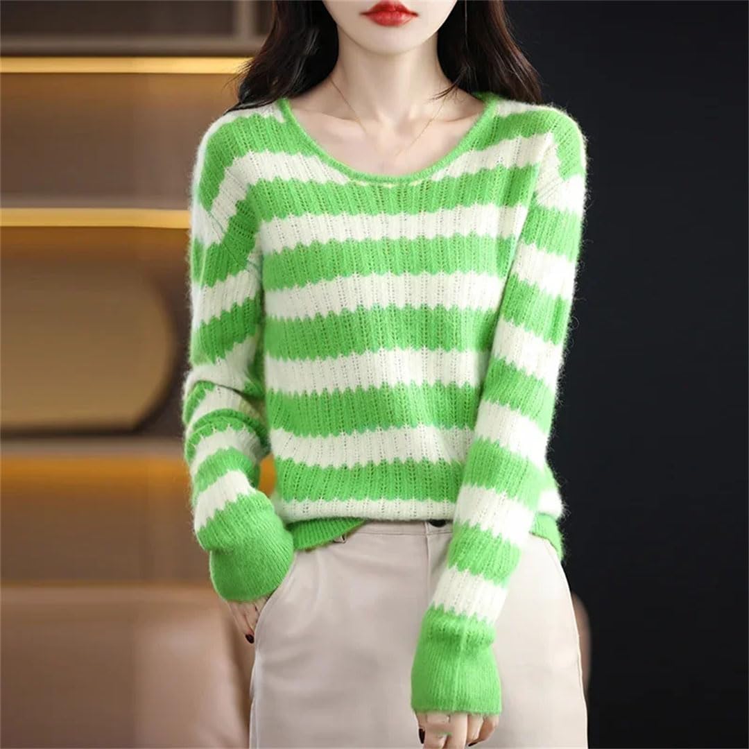 Vogrtcc Maglione Lavorato A Maglia in Cashmere da Donna Autunno Inverno O-Collo Top Warm Strip Pullover Casual