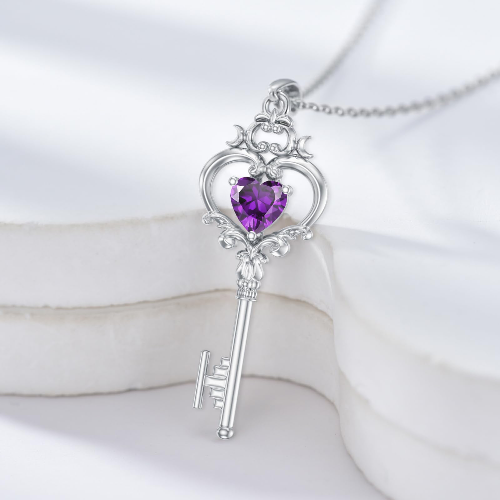 Halskette mit Schlüsselanhänger und Geburtsstein, Schlüssel-Halskette, Geschenk für Frauen
