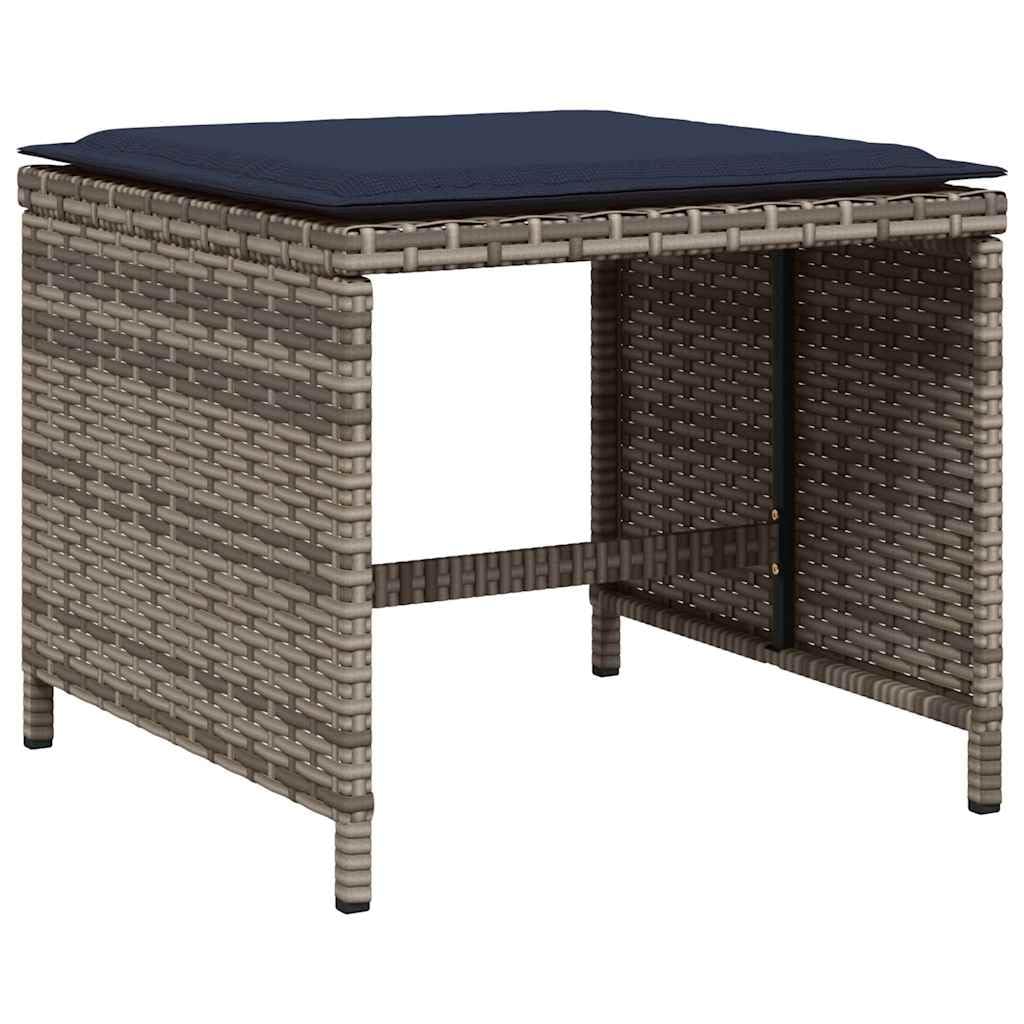 Salon de Jardin Encastrable 9 Pièces, Ensemble Table et Chaises en Résine Tressée Grise avec Coussin Bleu Marine, Mobilier de Repas Extérieur pour Terrasse et Balcon
