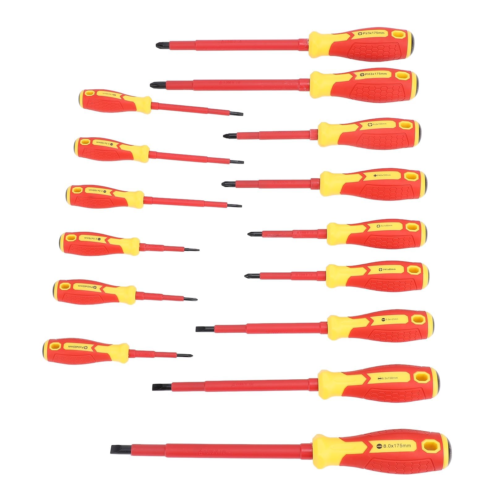 Juego de 15 destornilladores eléctricos aislados de 1000 V, kit de destornilladores eléctricos profesionales con cuchillas de cromo vanadio y agarre acolchado ergonómico para uso doméstico y vehículo