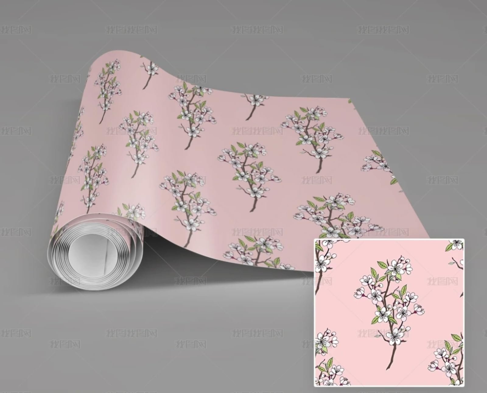 Papier peint autocollant fleur de prunier rose 45x600cm pour meuble et mur