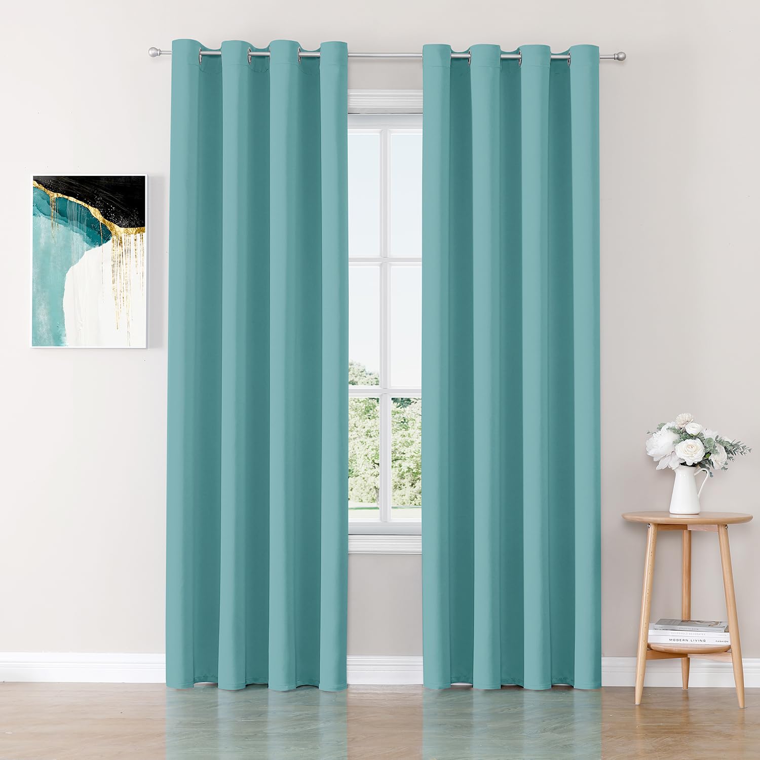 ChrisDowa Blackout Curtains 80 inches Long for Bedroom - 2 Panels Set Grommet Thermal Insulated Room Darkening Curtains for Living Room (Aqua, 52 x 80