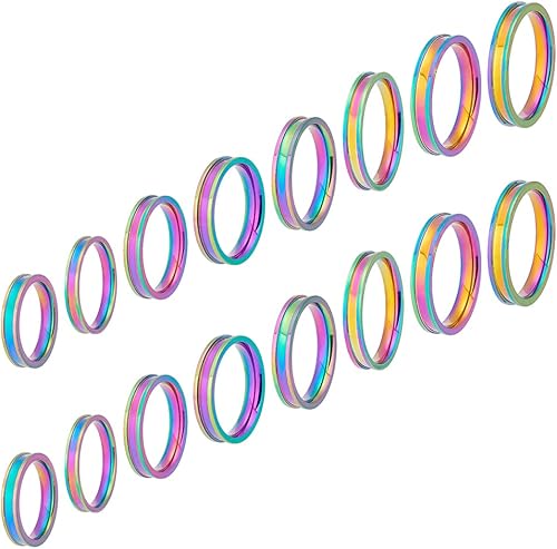 Miniatura 9 de UNICRAFTALE 16 anillos de acero inoxidable ranurados de 8 tamaños con bolsas de terciopelo, anillo vacío redondo para incrustaciones, anillo de