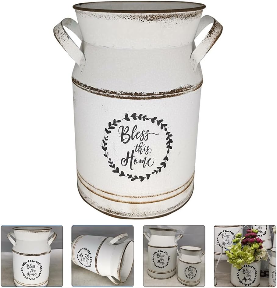 Large Antique Vase, 12x8in White European Pastoral Style Milk Can, Country Pot Decoration Bottle, Pot Storage Bottle - Image 7