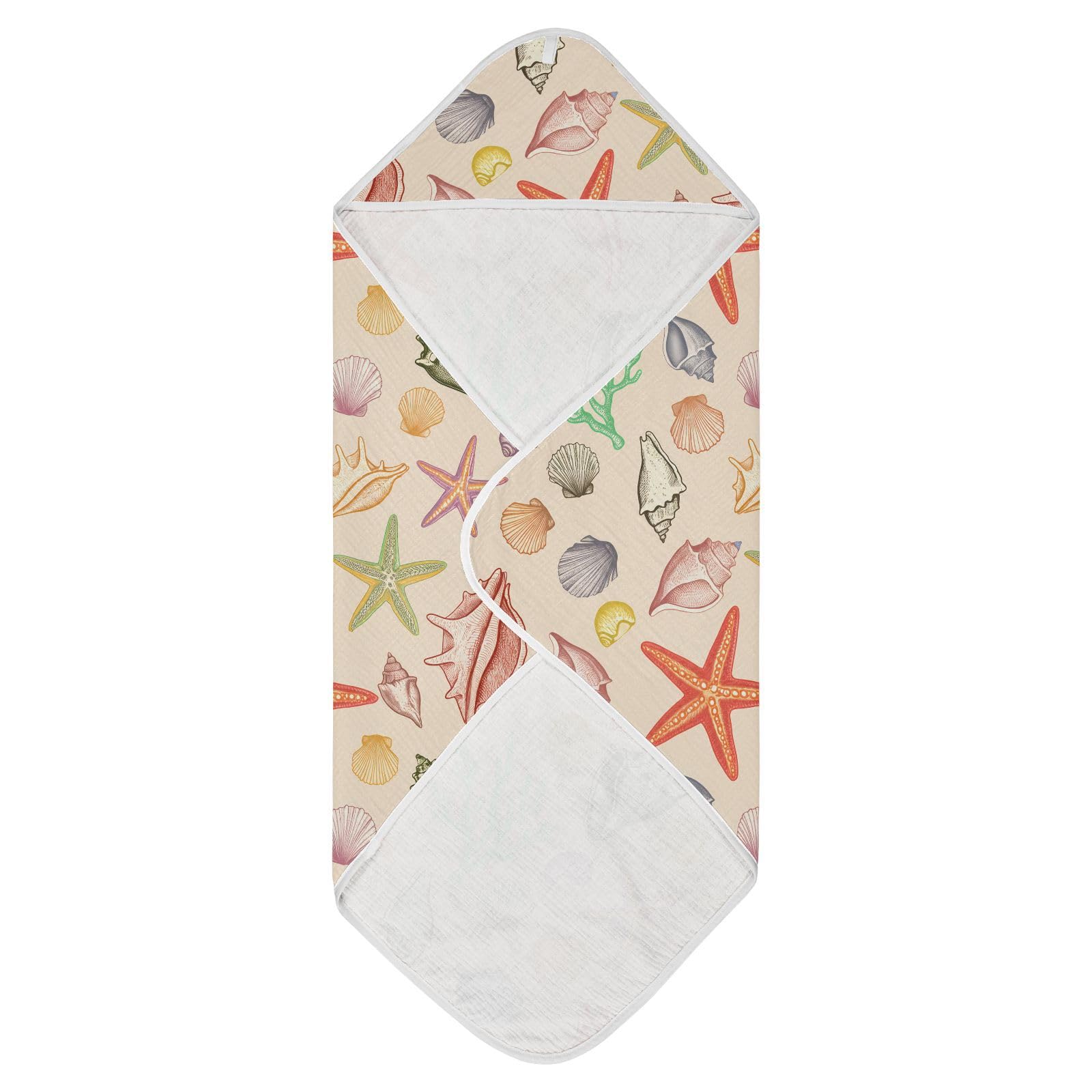 Msyxl Seashell Scatter Hooded Towel - Ultra Soft & Absorbent Muslin Cotton Bath Towel for Babies, Toddlers, Newborn - Boys & Girls Essential 35