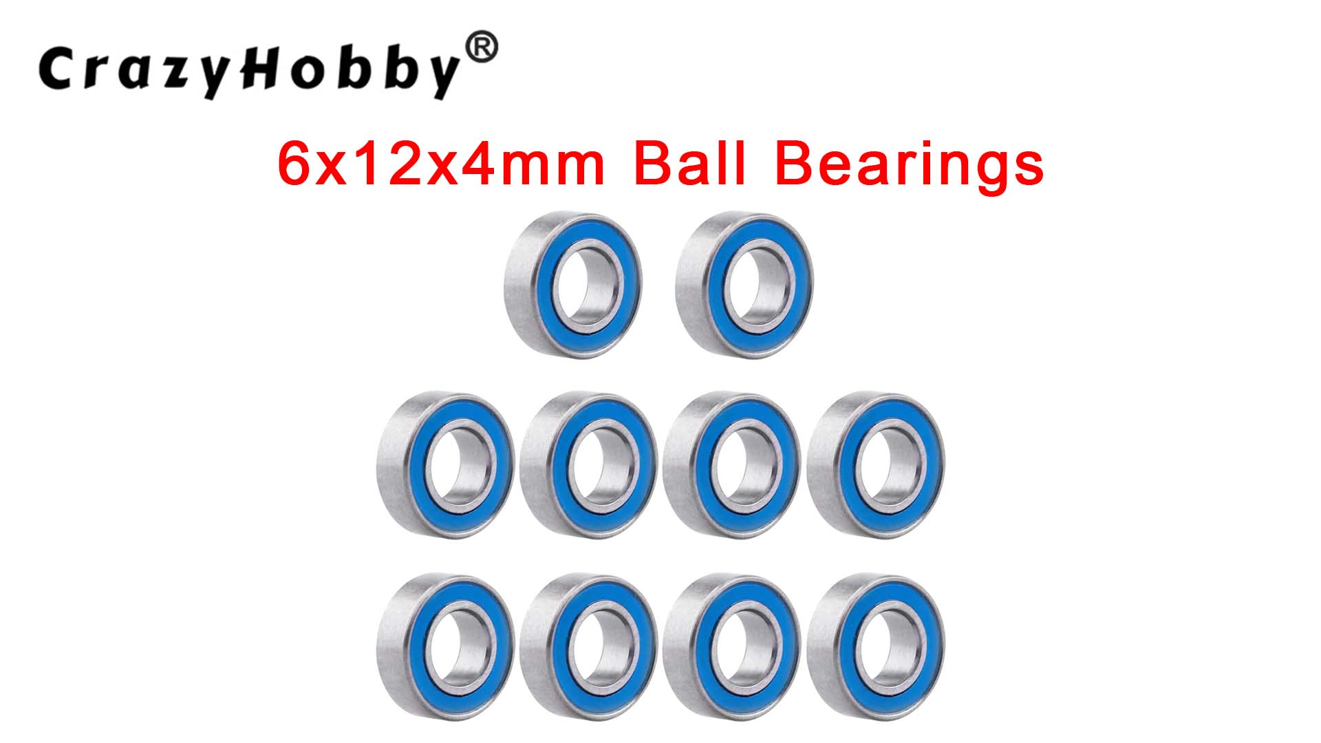 Image of 10pcs MR126-2RS Ball Bearings - Miniature Deep Groove Ball Bearing Double Blue Rubber Sealed Chrome Steel for RC Cars /Planes /Drone /Robotics and Small Electric Motors(6x12x4mm)