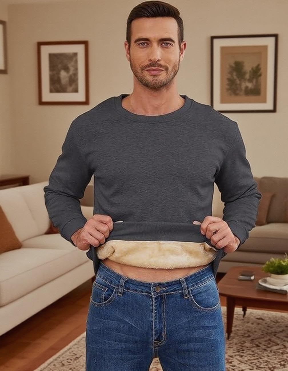 STICKON Men's Sherpa Lined Sweatshirts Heavyweight Warm Long Sleeve Crewneck Sweater Winter Fleece Pullover - Image 3