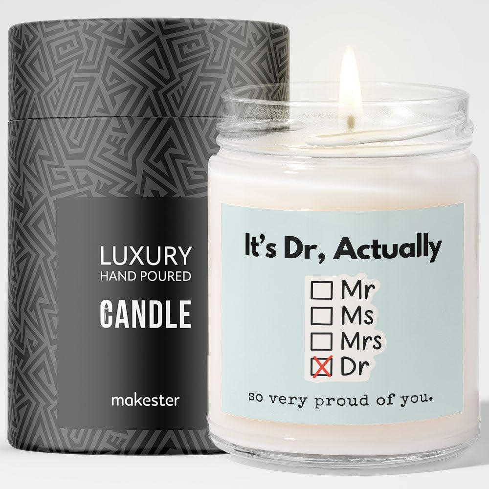 Phd Gift - Luxury Soy Wax Candle - Vanilla, Jasmine, Sugared Almond - Makester, White