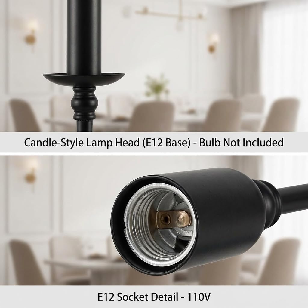 6-Light Chandelier, Black Industrial Pendant Lighting, E26 Base Rustic Farmhouse Chandelier Ceiling Hanging Light Fixture for Dining Room Living Room Foyer Entryway