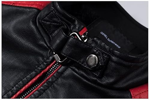 Jaqueta de couro retrô de costura de moda masculina casual de couro (Vermelho,GG)
