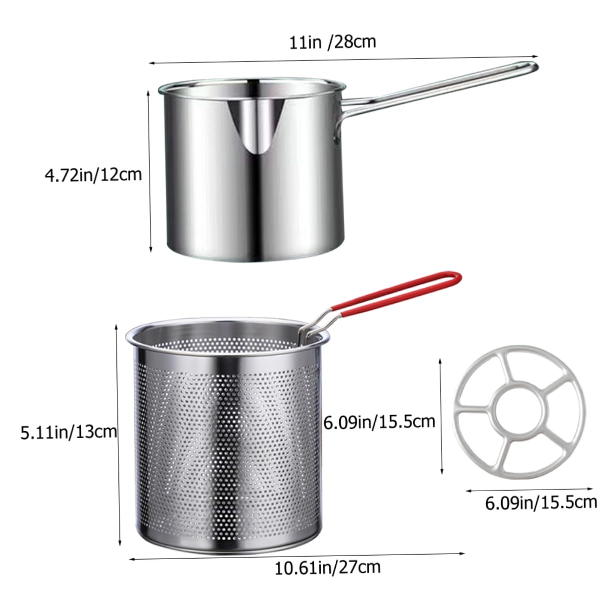 OHPHCALL 1Set Stainless Steel Fryer Kit with Long Handle Frying Pot and Fry Basket for Home Kitchen Drain for Tempura Cafe and Restaurant Use