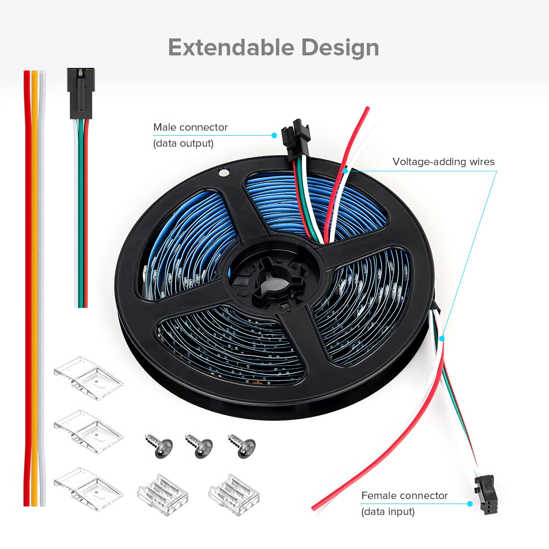 SEZO WS2812B ECO LED Streifen 5M 300 LEDs DC5V Individuell Adressierbar SMD5050 Traumfarbe Lichtleiste Legierte Drähte IP30 Nicht-Wasserdicht PCB Schwarz für Inneneinrichtung DIY Projekte(WS2812E)