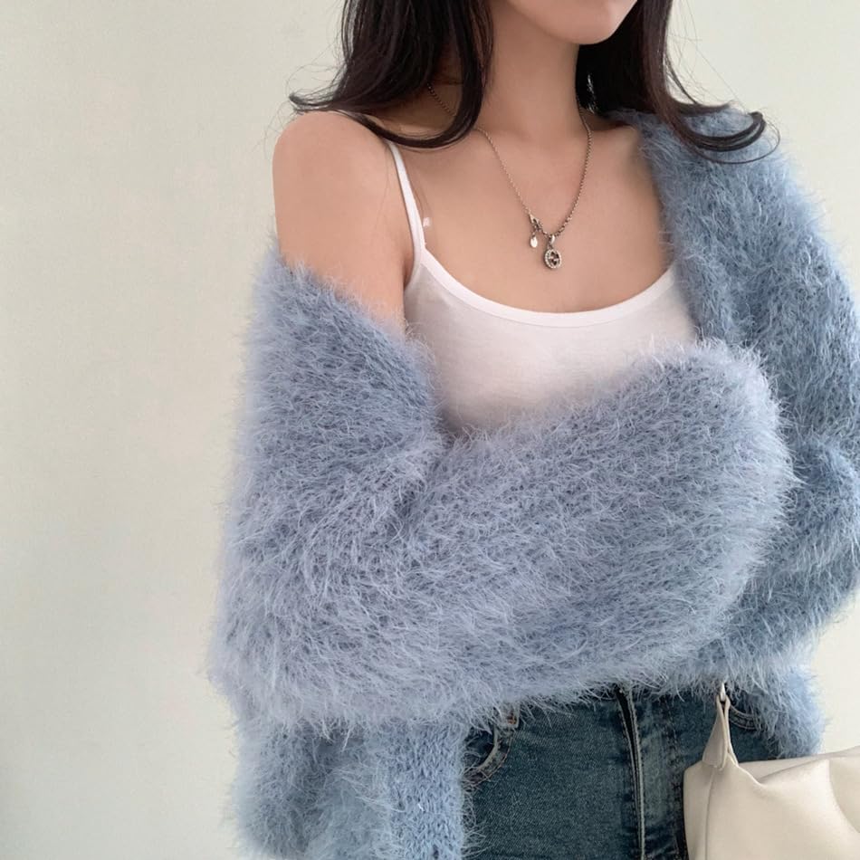 Mohair Cardigan for Women - Fuzzy Open Front Oversized Faux Fur Coquette Sweater - Image 2