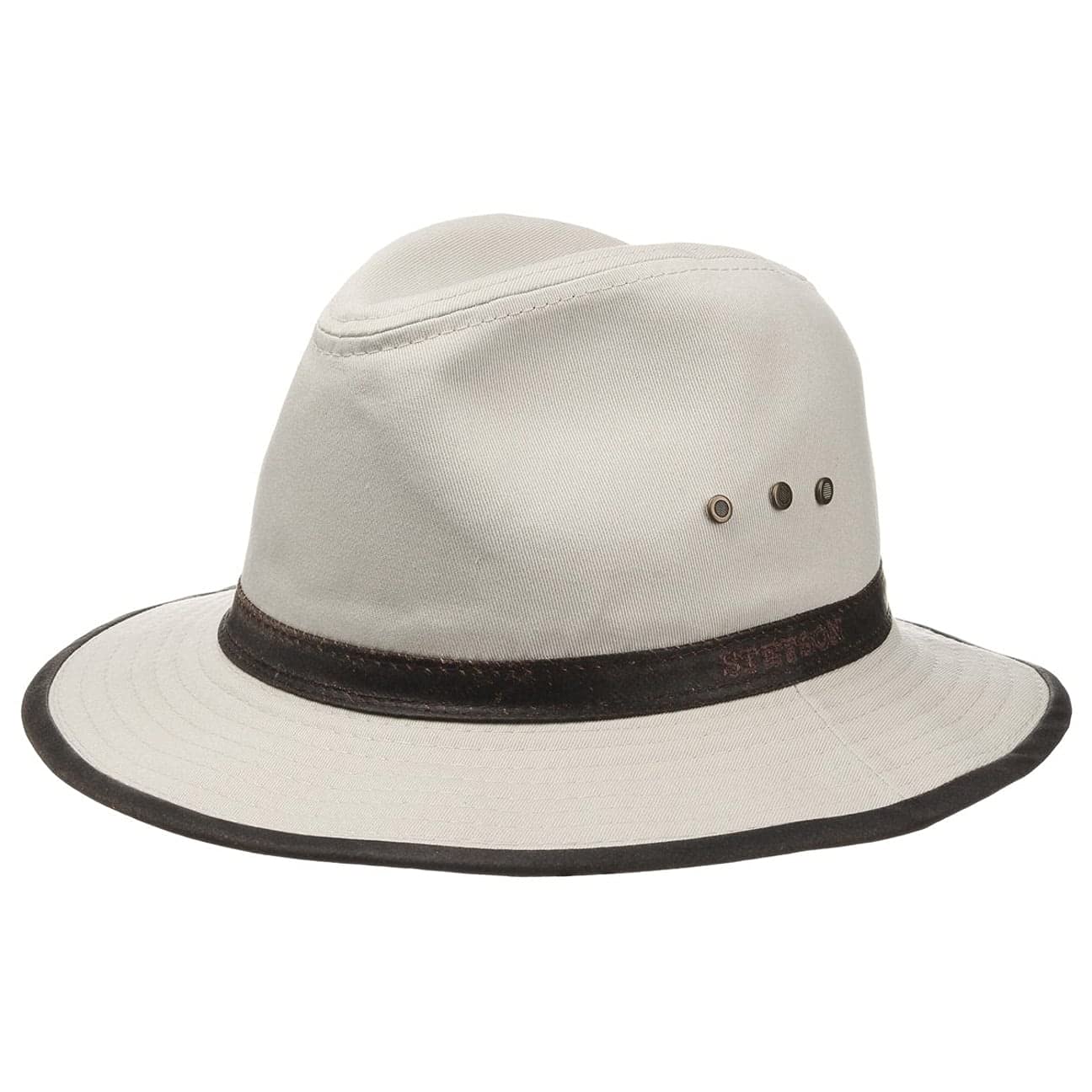 Stetson Sombrero de Algodón AVA Hombre - Outback Aventurero con Banda Piel, Ribete Primavera/Verano
