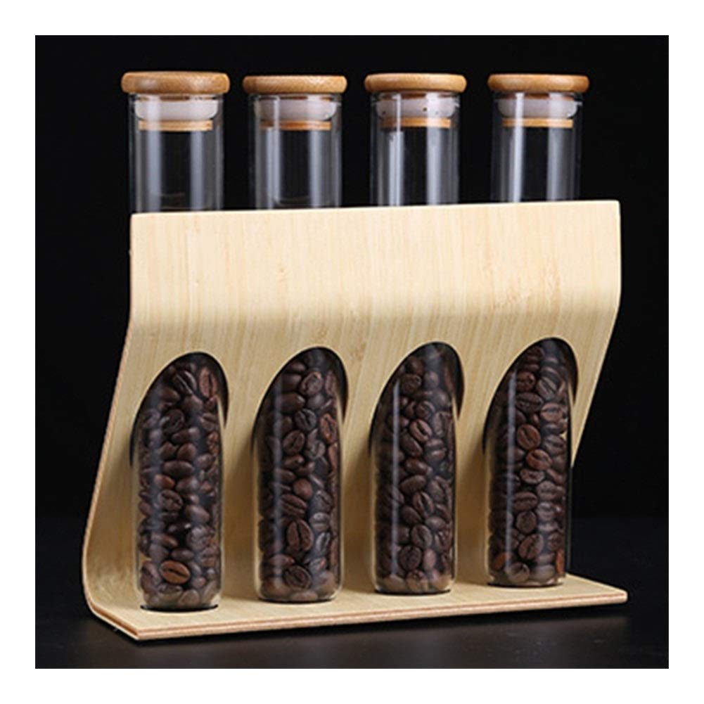 PYouo-tubos de ensayo grandes, En bastidor soporte del tubo de ensayo de vidrio, madera granos de café té de la exhibición, almacenamiento sellado ornamentos decorativos Cereales frasco , Materiales d