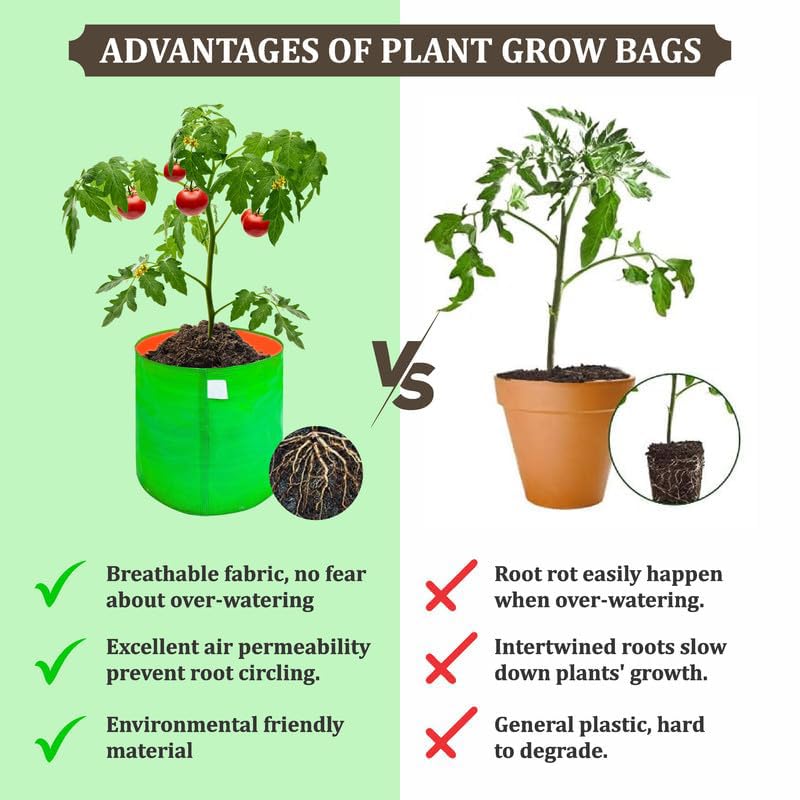 Image of Sow and Grow HDPE UV Protected 270 GSM Round Grow Bags for Terrace and Backyard Gardening Planters for Vegetable, Flower, Herbs and Fruits Green Color, Reusable Plant Bags (9x9 INCH, 30)