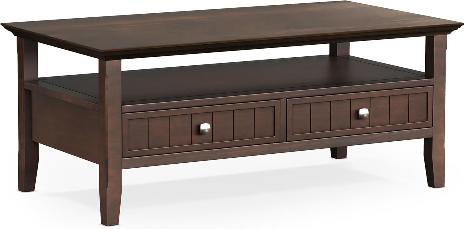 Brunette Brown Rectangular Wood Coffee Table with Storage
