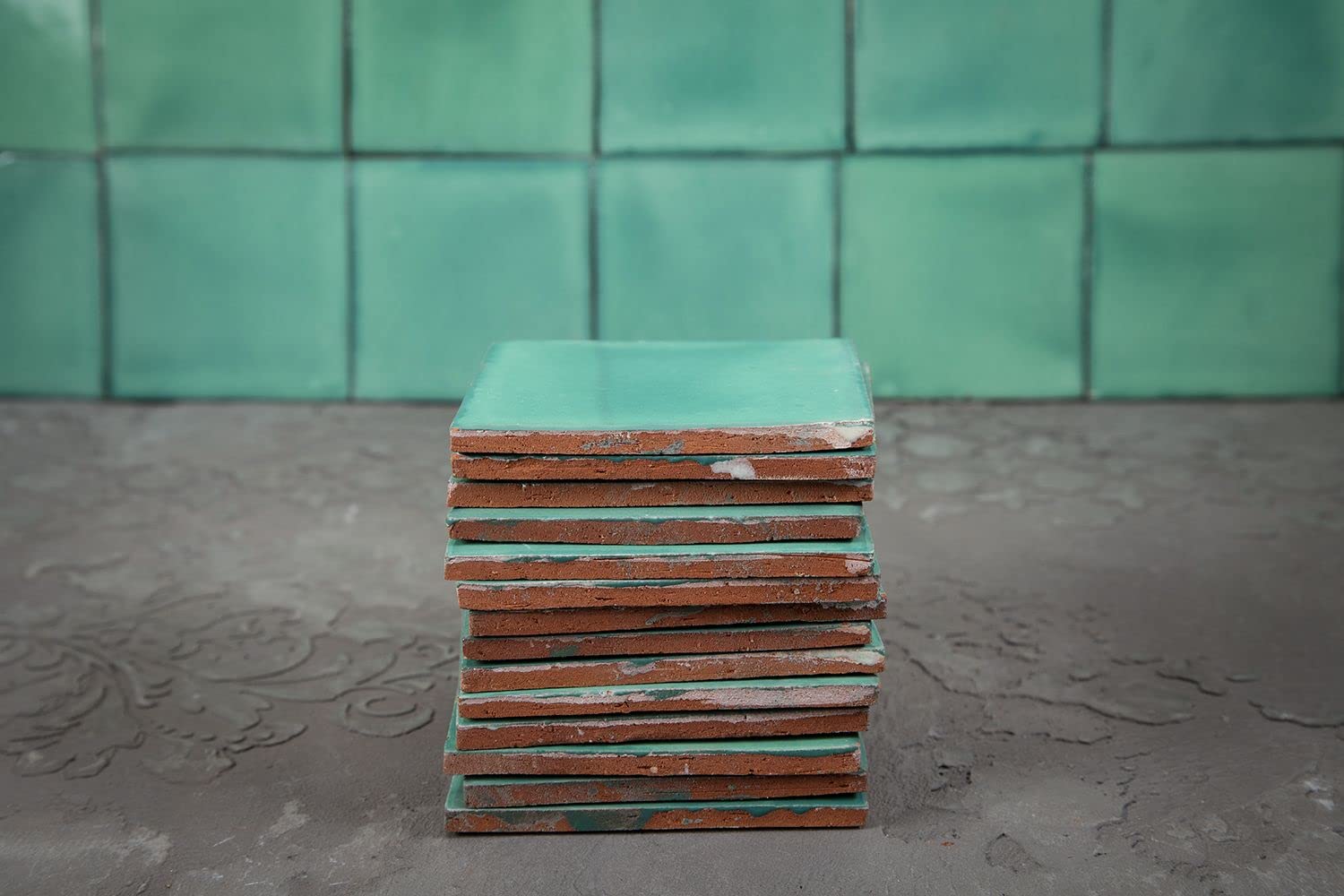 Cerames Azulejos verdes mexicanos monocolor Verde Cana Deslavado - azulejos de mosaico, azulejos ceramica monocromáticos para cocina | Un paquete de 90 baldosas aguamarina ceramica 10,5x10,5 cm