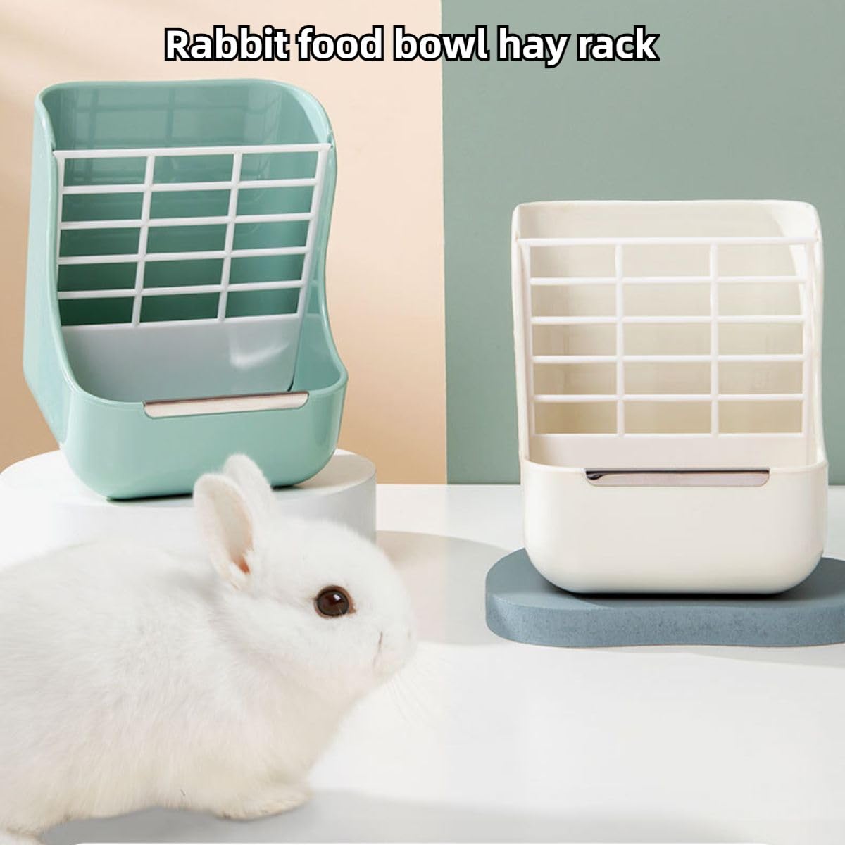 2 in 1 Food Hay Feeder for Guinea Pig, Rabbit Feeder, Indoor Hay Feeder for Guinea Pig, Rabbit, Chinchilla, Feed Bowls Use for Grass & Food (Blue) - image 3