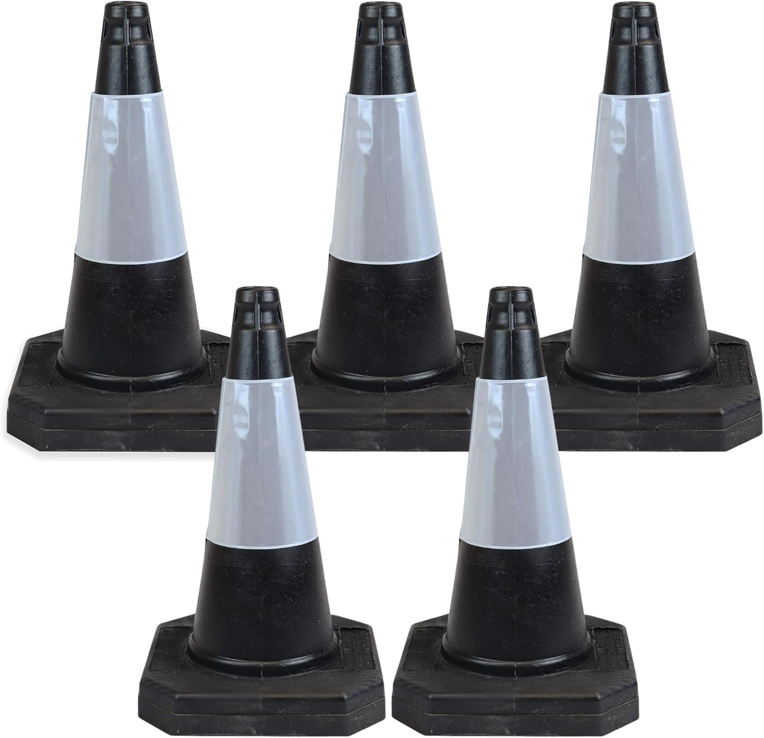 Street Solutions UK - 5 x 500mm High Black Traffic Safety Street Cone Reflective Sleeve Suitable for Highways Heavy Duty Weighted Base Black Safety Cone Pedestrian Separator