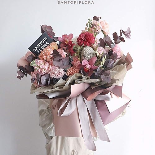 Miniatura 9 de BBJ WRAPS Papel de regalo de flores doradas de doble cara, impermeable, embalaje de regalo, envoltura de ramo de floristería, 20 hojas de 23.6 x