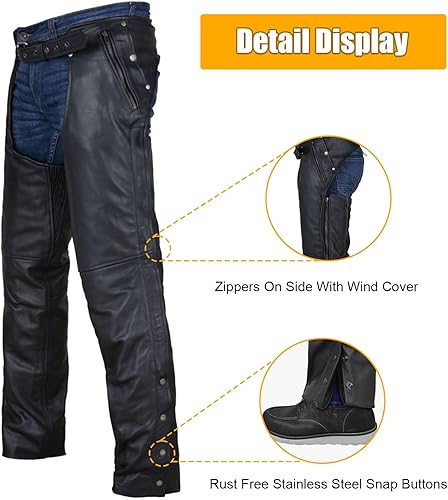 Miniatura 3 de GARGOYLE BELLS Chanclas de cuero para motocicleta para hombres y mujeres, pantalones de cuero suave con abertura para motociclista