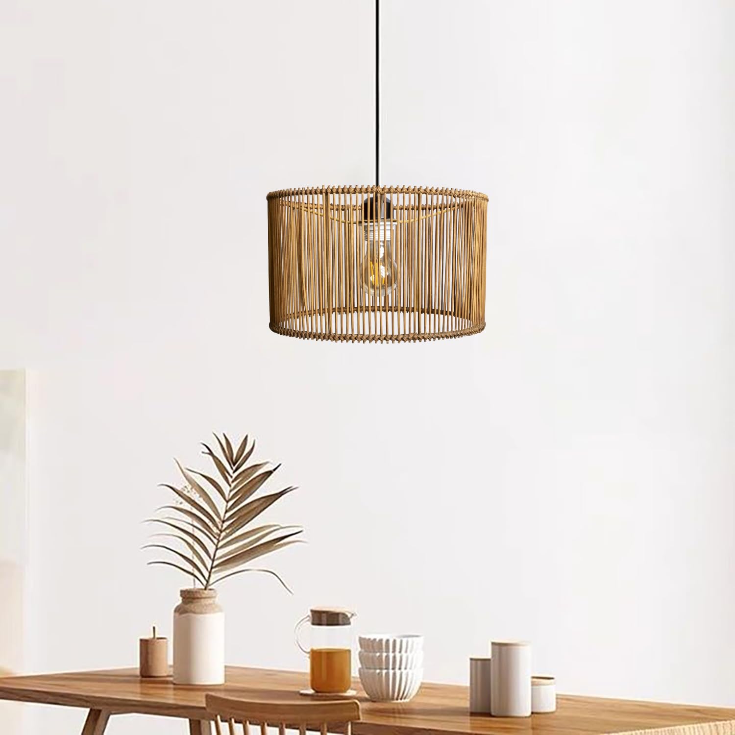 Paralume in Bambù Naturale, Diametro 30 cm, per Lampade a Sospensione, da Terra, da Tavolo o Comodino, Stile Boho