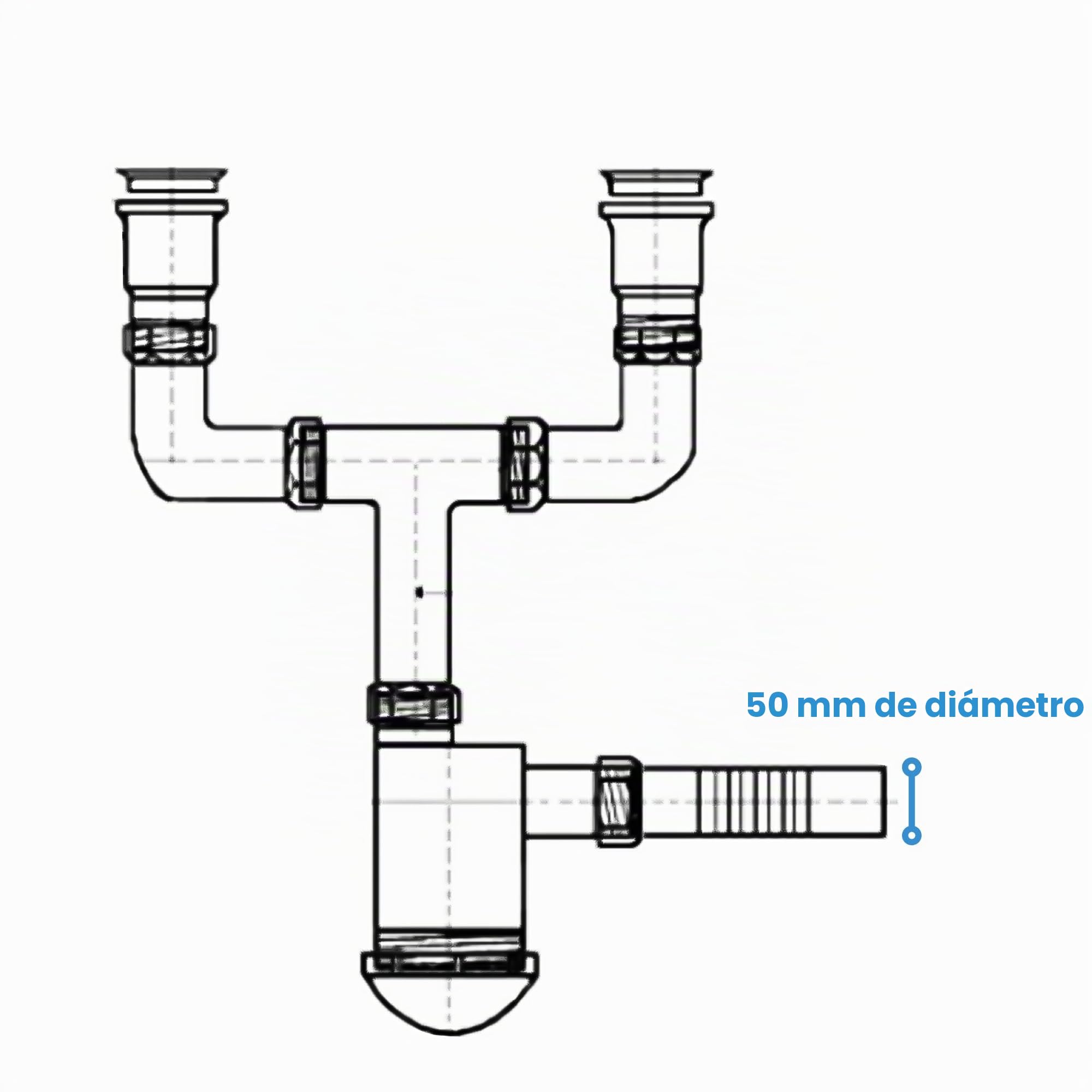 Sifón doble de 50 mm para lavabo doble con colador de desagüe, colador de metal y tapón para fregadero, sifón para fregadero, accesorios para baño, fregadero de cocina, tubo de desagüe