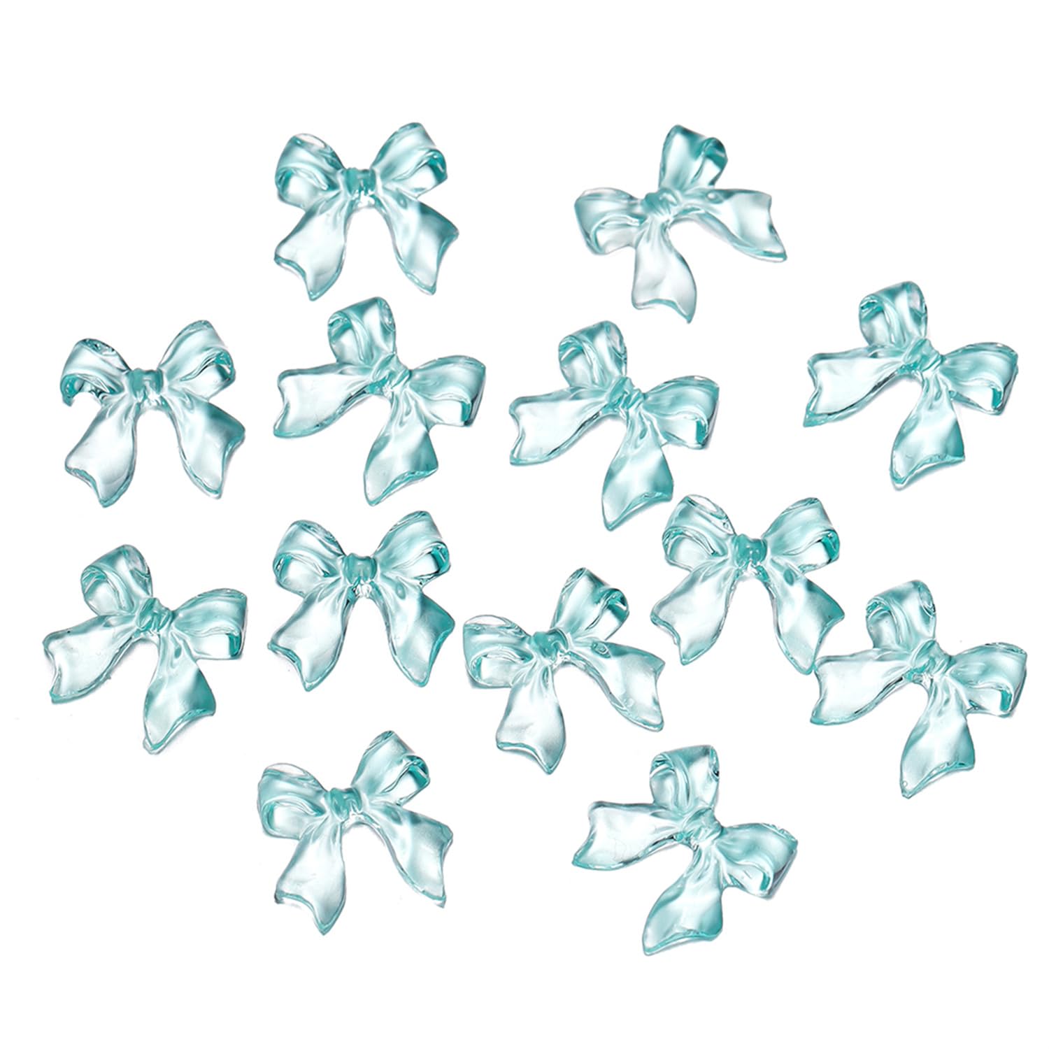 100 Pcs 10mm Bow Nail Charms, 3D Clear Jelly Color Resin Bow Nail Art Gems Accessories for Women Girls Nail Decorations DIY Craft Jewelry (Blue)