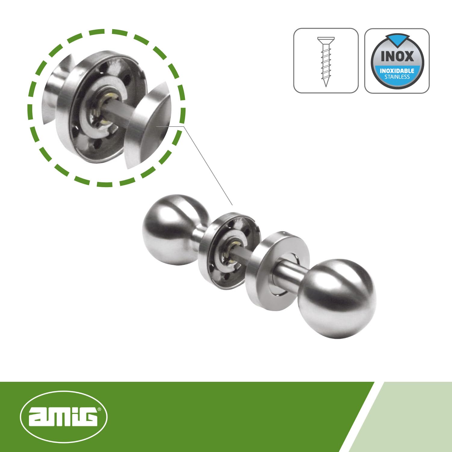 Amig - Round Knob Set for Interior Doors Model 11 g, Silver, diameter 62 X 77 MM - Image 2