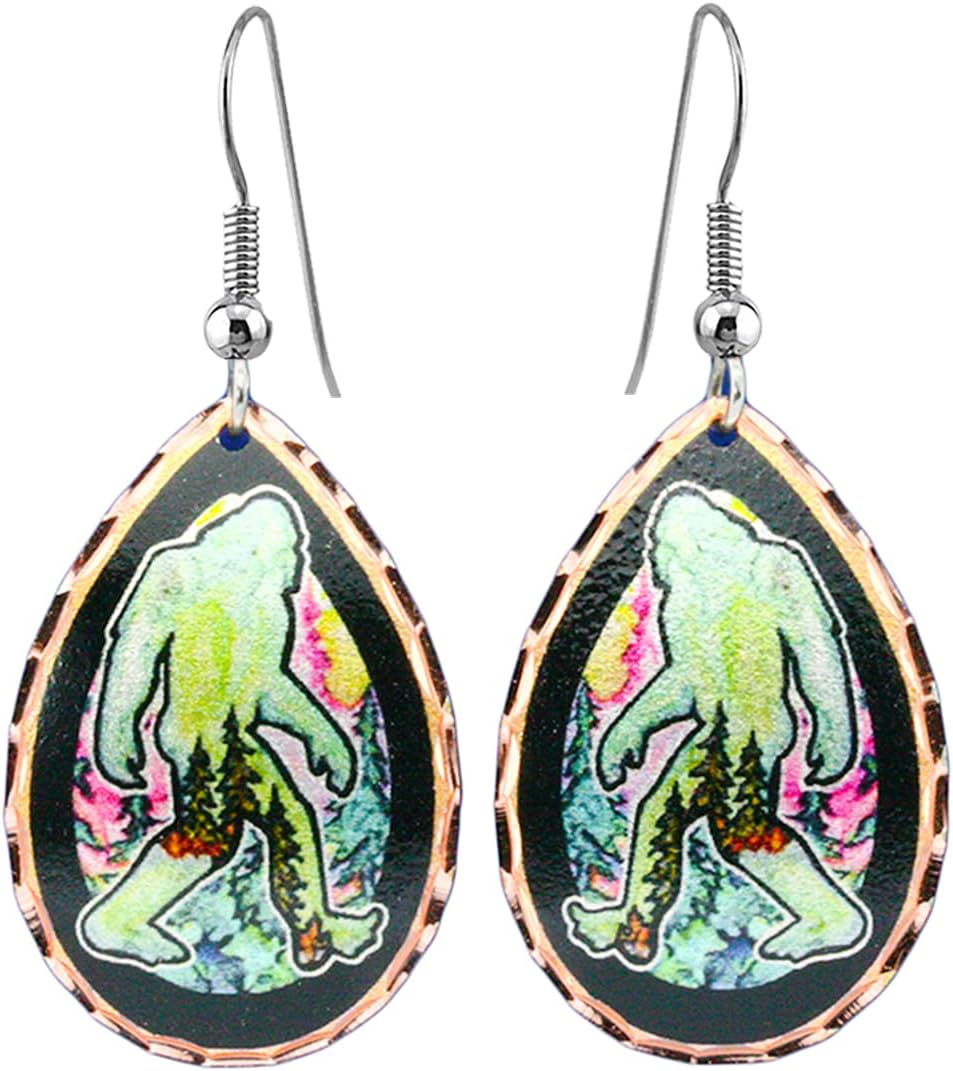 FRONT LINE JEWELRY Sasquatch Earrings: Forest Scene with a Black Border Watercolor Art Earrings, Bigfoot Jewelry Bigfoot Earrings -Sasquatch Jewelry, Gifts for Bigfoot Lovers!