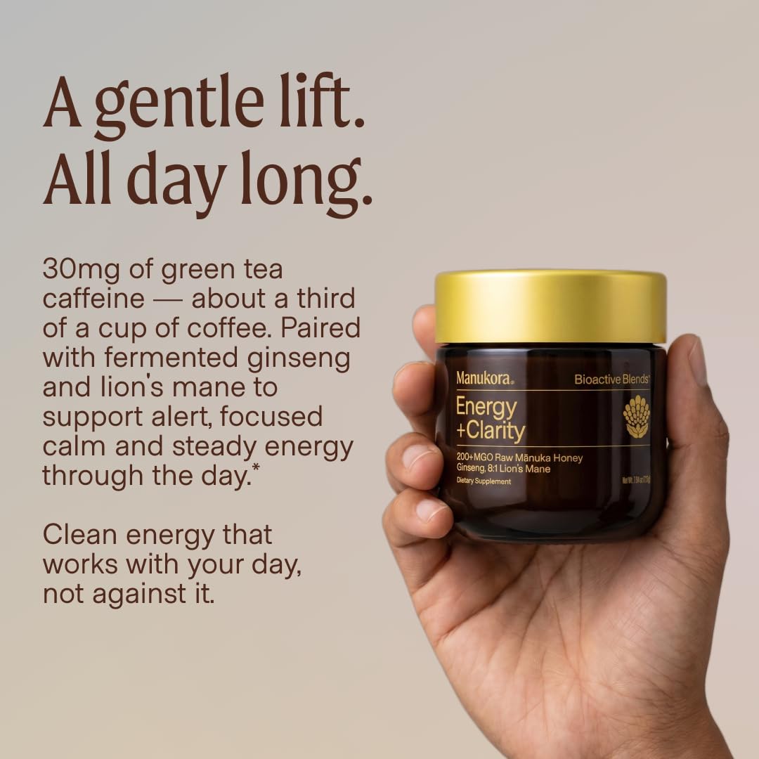 Manukora Energy + Clarity, Ginseng & Lion's Mane, Raw Manuka Honey, 225g — Amazon image 6