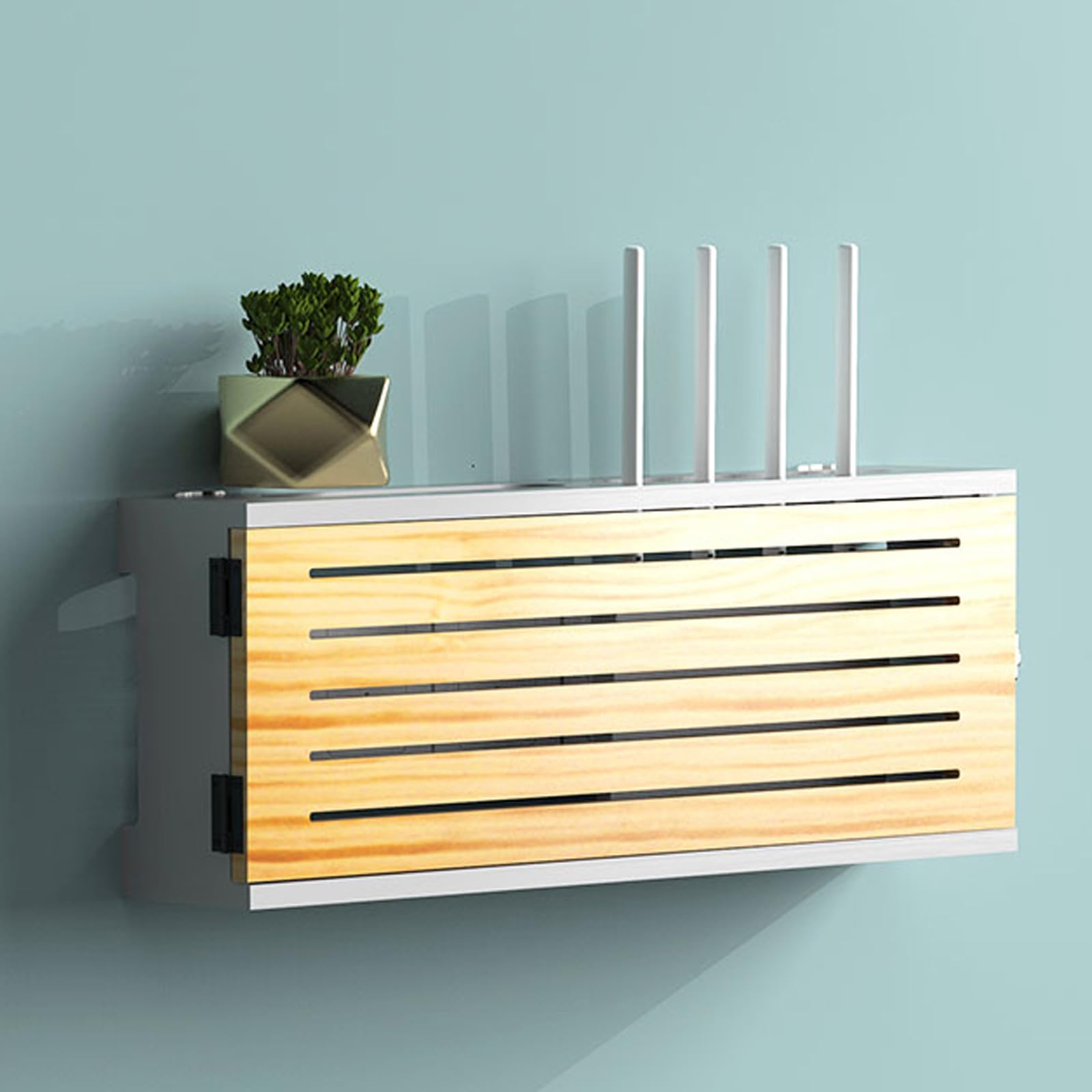 WiFi Router Aufbewahrungsbox Regal Wandhalterung Kabel Organizer,Wandbehänge TV Kabel Verstecken Box,Massivholzplatte,Seitentürdesign,mehrere Hohle Kabelöffnungen,große Kapazität