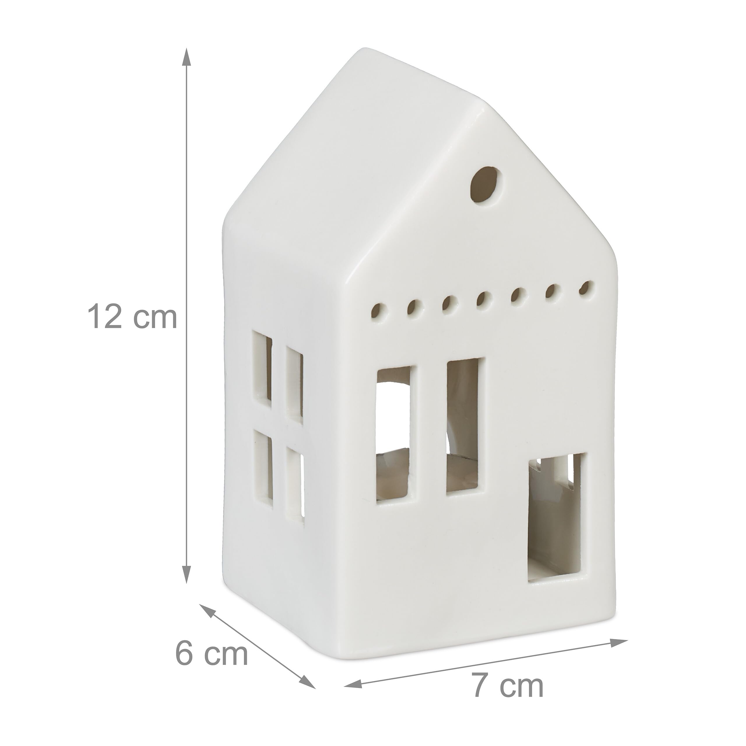 Casetta Portacandele In Ceramica Relaxdays - Per Tealight, Bianco, 14,5x7x6 Cm