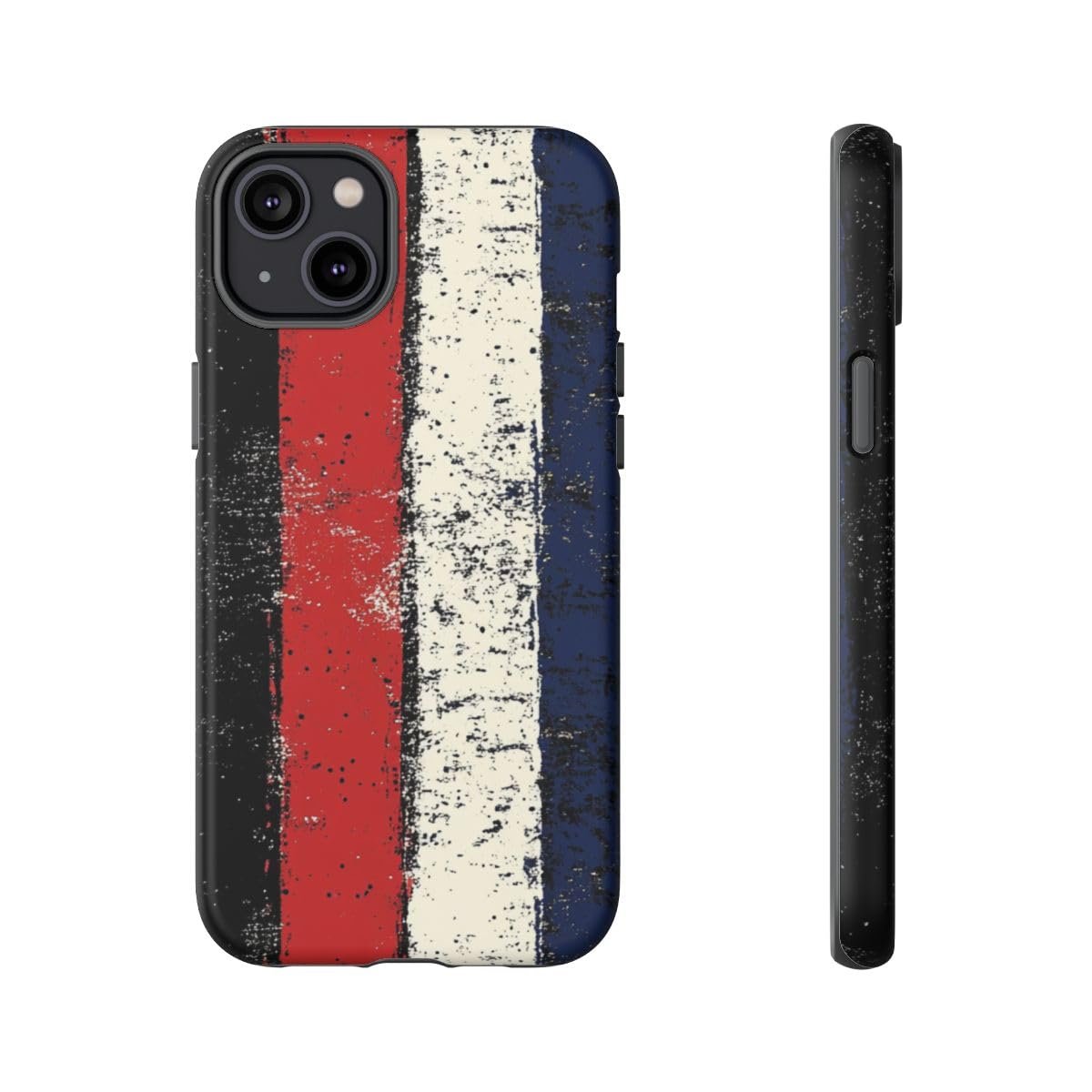Coque iPhone 14 Plus noire rigide mate à motif rayures verticales style vieilli