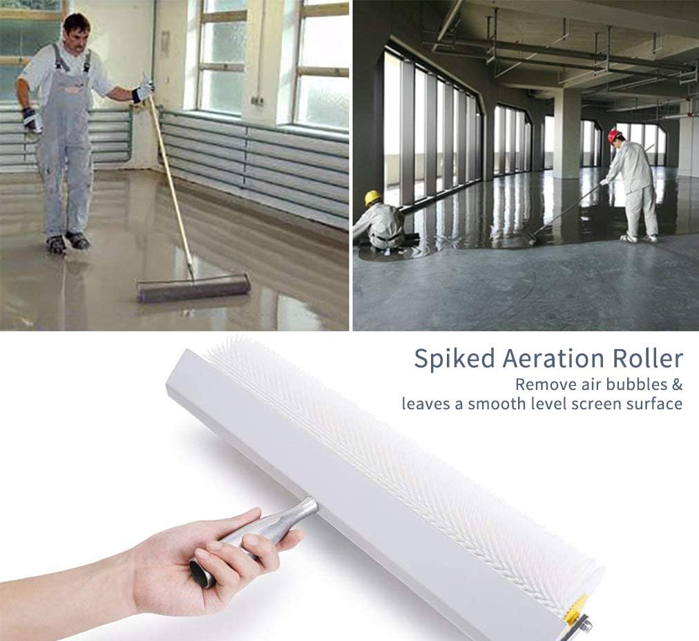 Spiked Roller and Epoxy Floor Squeegee Bundle for Self Leveling Concrete Garage Floor Coating Industrial DIY Flooring Tools with 21mm Spikes and Detachable 5mm Notched Blade