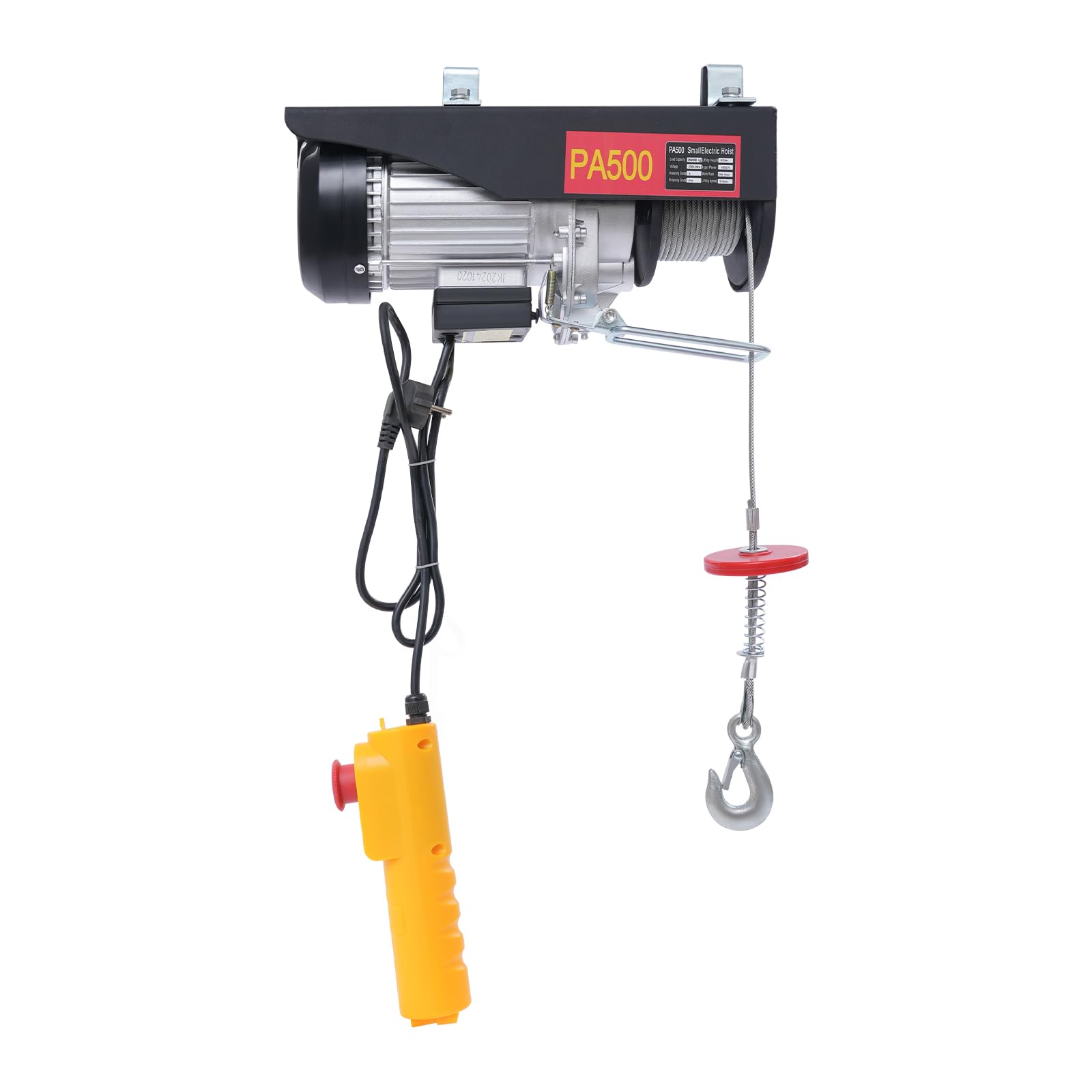Paranco elettrico da 1050 W, 500 kg (doppio cavo)/250 kg (cavo singolo) 9 m/18 m, due modalità di sollevamento, verricello elettrico con controllo cablato per fabbriche/officine, con emergenza