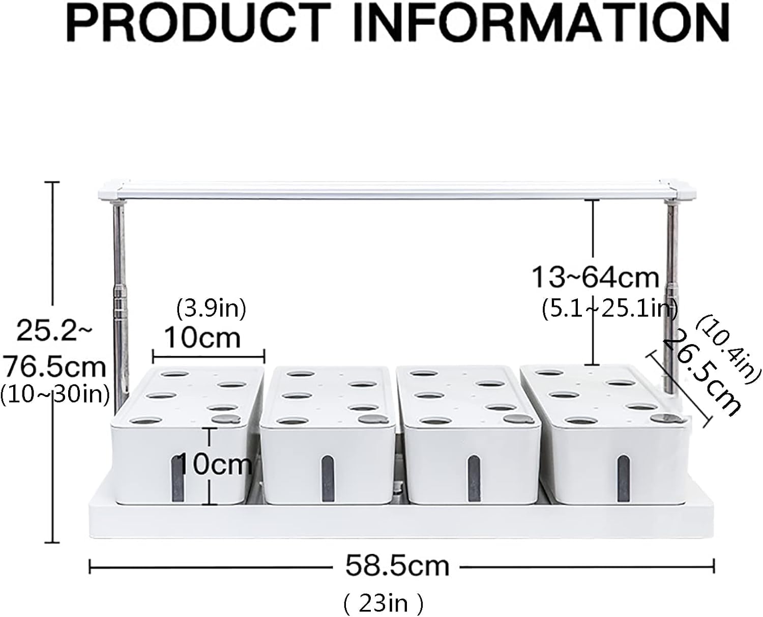 Giardino idroponico per erbe aromatiche da interni, con timer 20 ore, supporto per luce regolabile da 75 cm, design con ingresso dell'acqua per sistema di coltivazione intelligente