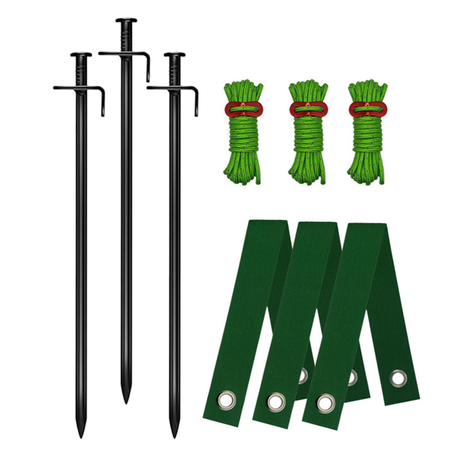 Kaccde Set A Duty Contorted Ground Stake Set Includes 30Cm Iron Stakes Nylon Straps Cotton Rope For Garden Camping Secure Arrange Camping Ground Anchors