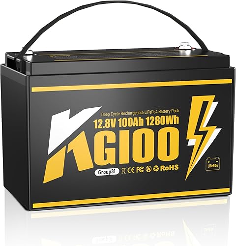 Batería LiFePO4 de 12 V 100 Ah, batería de litio BCI Group 31 con BMS integrado de 100 A, batería de fosfato de hierro y litio de 15000 ciclos,