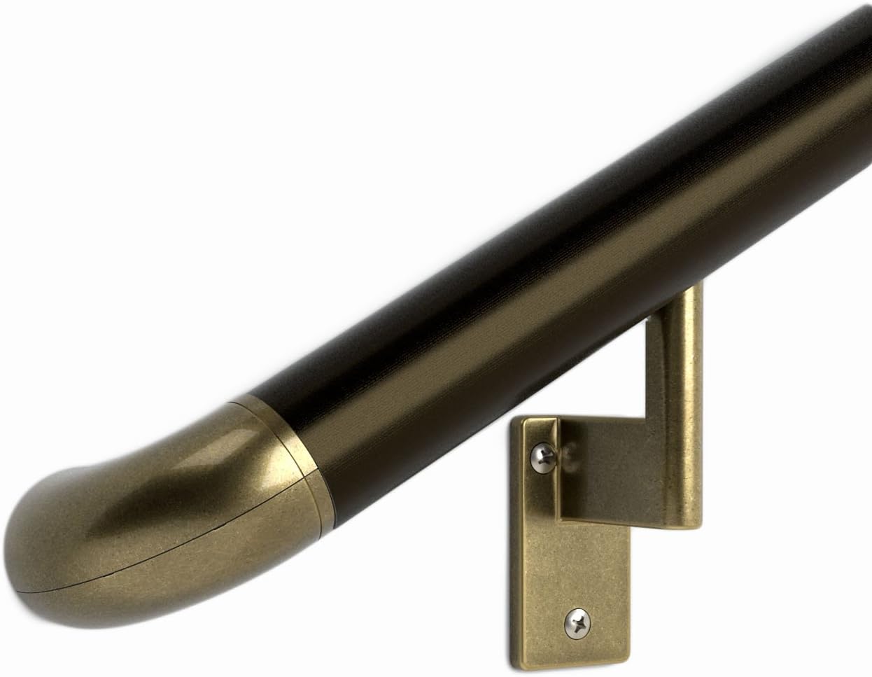 promenaidHandrail Kit - Bronze Anodized Aluminum with Antique Brass Wall Brackets and ADA Returns - 1.6" Round 5 ft brown RAI60LA3AA2