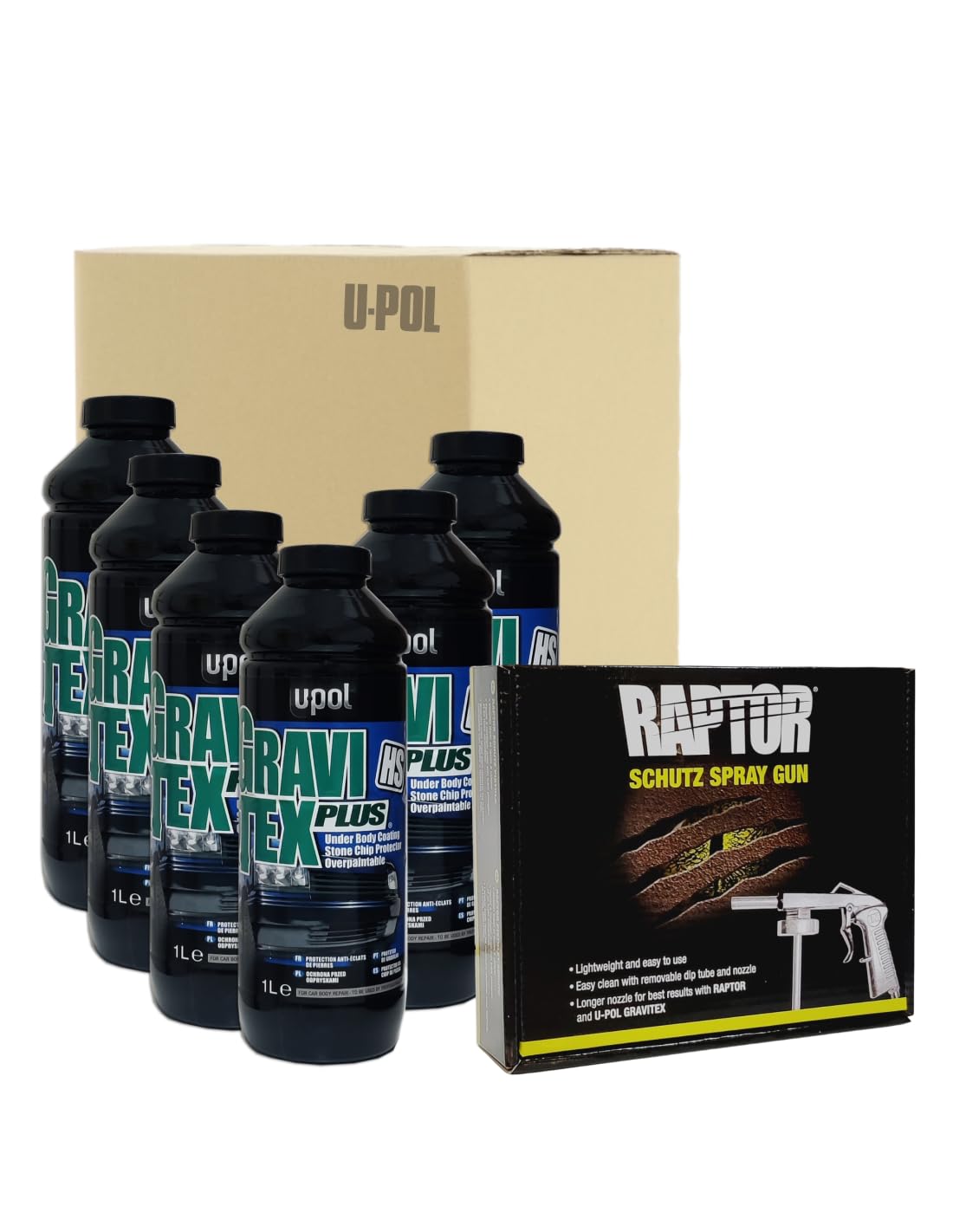 Kit 6 X Pintura Antigravilla Hs Negro Gravitex 1 Lt + Pistola Std