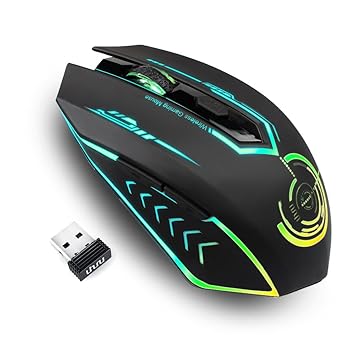 Wireless USB Gaming Mouse, Rechargeable UHURU 5 Buttons 7 Changeable LED Color Ergonomic Programmable MMO RPG for PC Computer Laptop Gaming Players