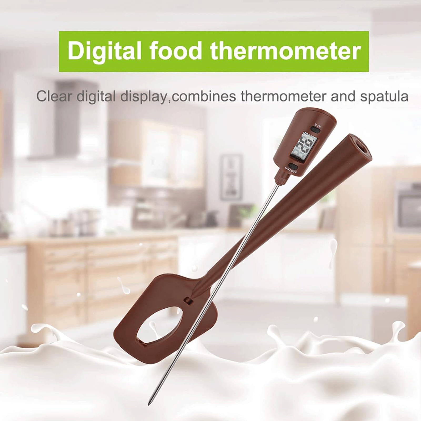 KRILLIQ Termómetro agitador para Hornear, espátula de Silicona para Cocina, termómetro electrónico de Color café para Temperatura de Aceite de Barbacoa de Chocolate