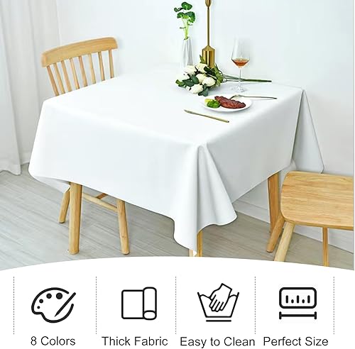 Miniatura 7 de Paquete de 4 manteles cuadrados de 52 x 52 pulgadas, color blanco, lavables a máquina, tela de poliéster, para comedor, fiestas de bufé, picnic,