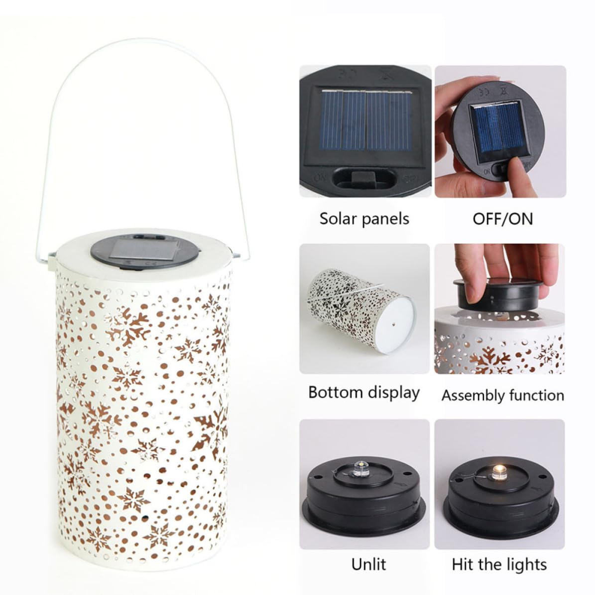 ABOOFAN Lampada Solare da Giardino in Ferro Protezione Ip44 con Effetto Luminoso Decorativo, Lanterna Artigianale Traforata per Decorazioni Esterne e Ambienti Outdoor