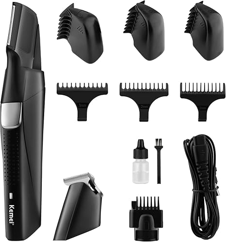 KEMEI Recortadora de barba negra para hombres, inalámbrica, 2 en 1, recortadora de pelo corporal y recortadora personal, kit eléctrico de aseo para