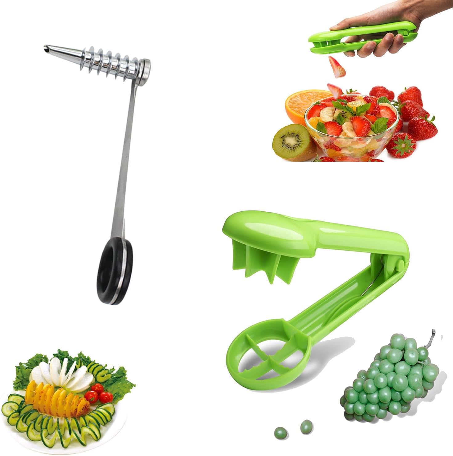 Piranha Spiral Cutter & Strawberry Slicer, Grape Cutter for Toddlers 1-3, Quarter Grape Splitter Kitchen Tools and Gadgets for Vegetables Fruit